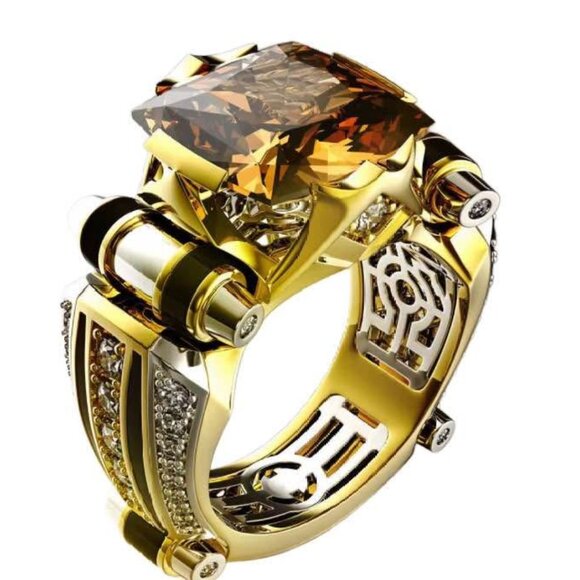 Imperial Gold Statement Ring with Brilliant Amber-Cut Zircon - Picture 1 of 1
